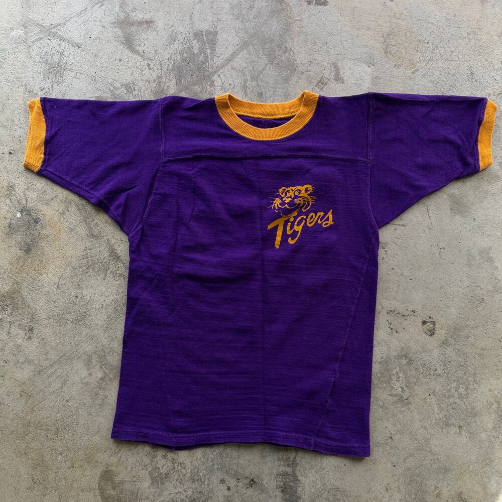 True Vintage 60s LSU Tigers Football Jersey T-Shirt Sapp 66 Purple Gold Ringer